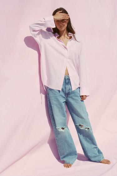OVERSIZE LINEN BLEND SHIRT - Pastel pink by Zara