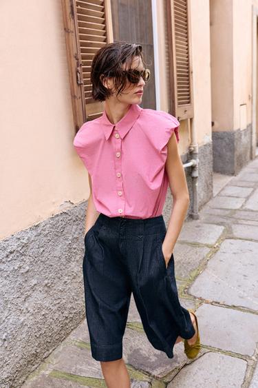 PUFF SLEEVE SHIRT - Pink / White by Zara