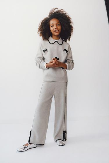 STRAIGHT-LEG KNIT TROUSERS WITH BOWS - Grey by Zara