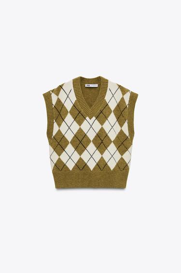 DIAMOND JACQUARD WAISTCOAT - Green by Zara