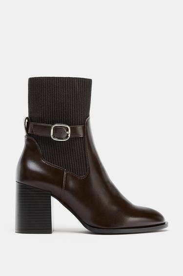 FABRIC UPPER HEELED ANKLE BOOTS - Brown by Zara