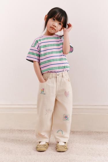 EMBROIDERED TWILL BARREL TROUSERS - Ecru by Zara