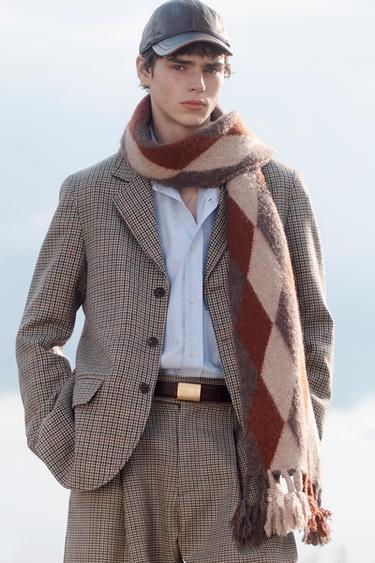 LIMITED EDITION CHECKED WOOL SUIT BLAZER - Brown by Zara