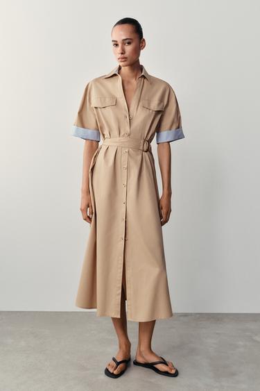 BELTED MIDI SHIRT DRESS - Mid-camel by Zara
