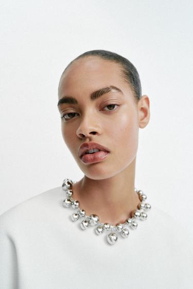 KNIT TOP WITH BEADED COLLAR - White by Zara