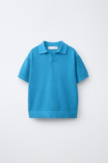KNIT PIQUÉ POLO SHIRT - Light blue by Zara