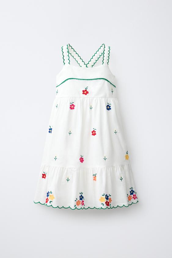EMBROIDERED FLORAL DRESS - White / Green by Zara - Image 0
