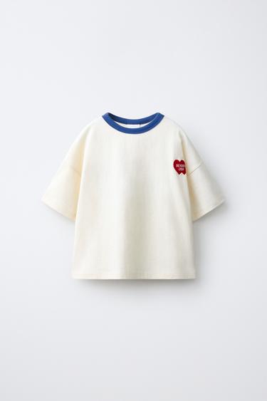 CONTRAST EMBROIDERED T-SHIRT - Ecru by Zara