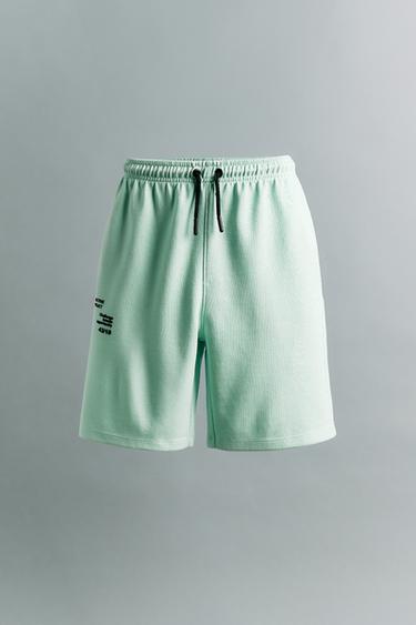 SPORTY BERMUDA SHORTS WITH RAISED SLOGAN - Mint by Zara