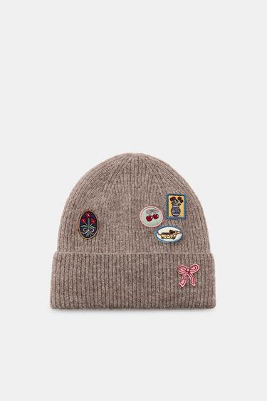 KNIT BEANIE WITH PATCHES - Sand by Zara