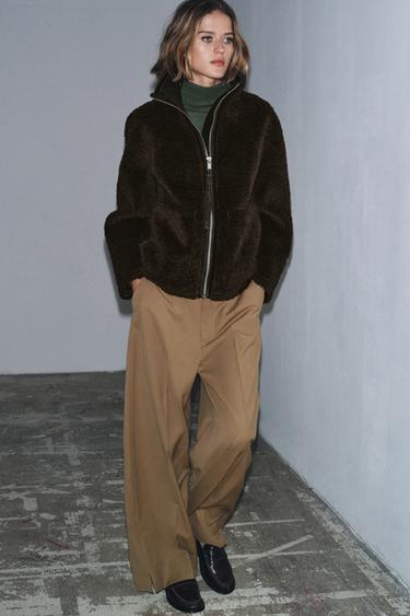 ZW COLLECTION FAUX SHEARLING DOUBLE-FACED JACKET - Dark brown by Zara