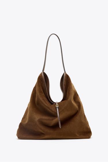 CORDUROY-EFFECT TOTE BAG - Brown by Zara - Image 0