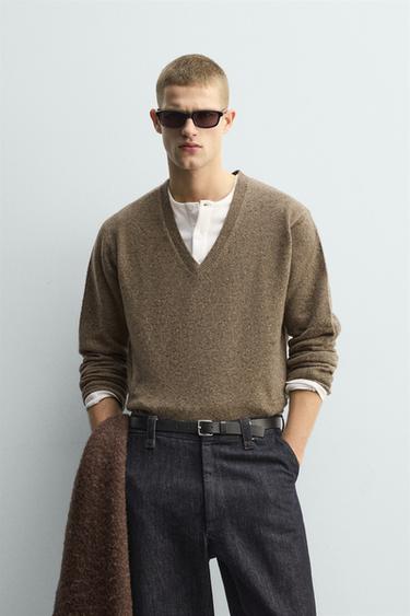 100% WOOL BOTONATO JUMPER - Brown / Taupe by Zara