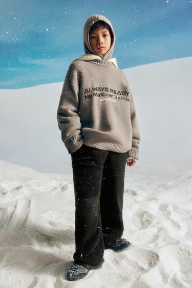 SWEATSHIRT AND WIDE-LEG TROUSERS SET WITH LABEL TEXTURE - Black by Zara - Image 0