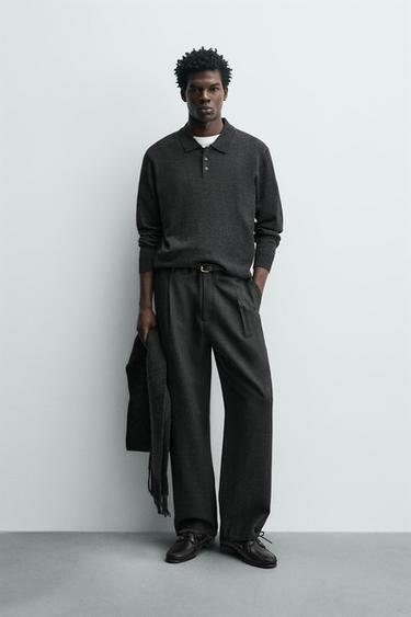 WOOL KNIT POLO SHIRT - Anthracite grey by Zara