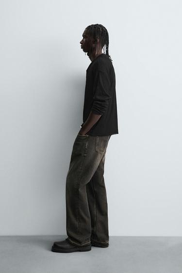 RELAXED FLARE FIT JEANS - Brown by Zara