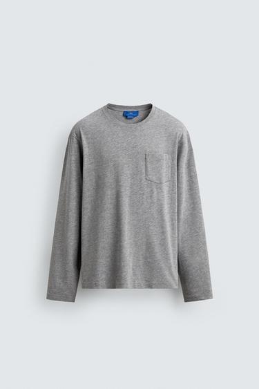 LONG SLEEVE T-SHIRT WITH POCKET AARON LEVINE X ZARA - Grey marl by Zara