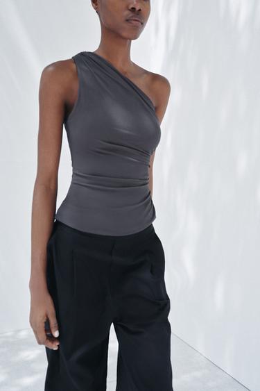 ASYMMETRIC DRAPED TOP - Charcoal grey by Zara