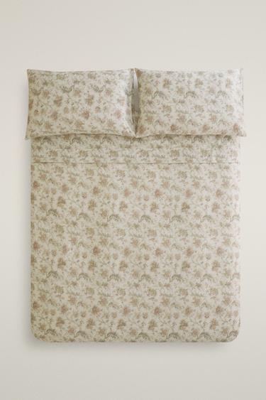 FLORAL SATEEN DUVET COVER (300 THREAD COUNT) - Beige by Zara