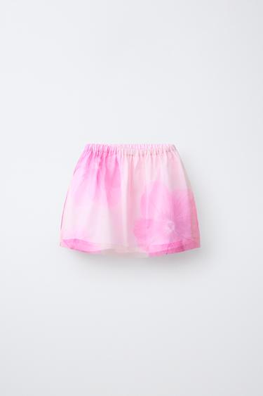 ORGANZA FLORAL SKIRT - Pink by Zara