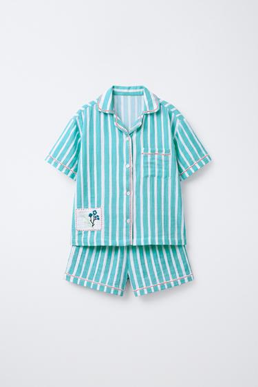 2-6 YEARS/ STRIPED PYJAMAS WITH EMBROIDERED FLOWERS - Blue/White by Zara