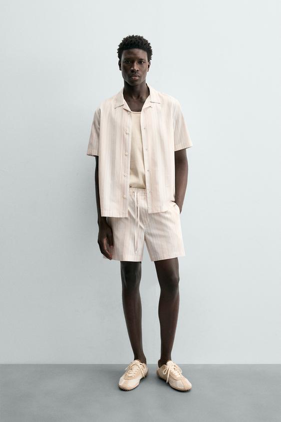 STRIPED RELAXED FIT BERMUDA SHORTS - Light beige by Zara - Image 0