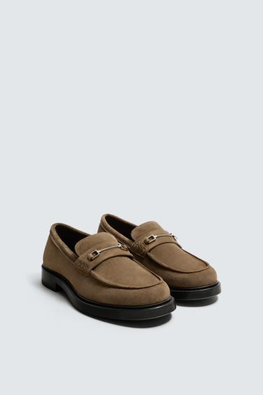 LEATHER BUCKLE LOAFERS - Taupe Grey by Zara