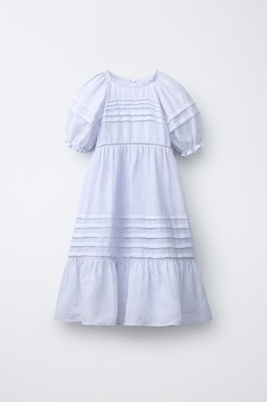 PINTUCK RAMIE DRESS WITH LACE TRIM - Light blue by Zara