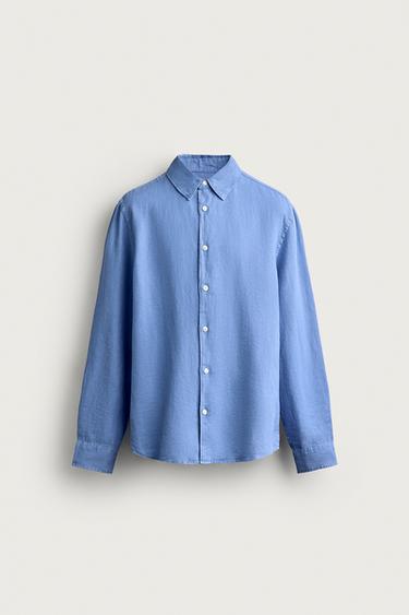 100% LINEN REGULAR FIT SHIRT - Faded blue by Zara