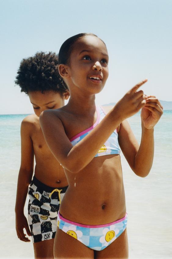 AGES 6-14 / SMILEYWORLD ® CHECKERED BIKINI - Turquoise by Zara - Image 0