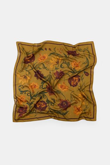 SILK BLEND FLORAL PRINT SCARF - Mustard by Zara