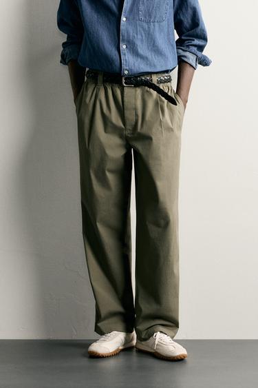RELAXED FIT PLEATED TROUSERS - Khaki by Zara