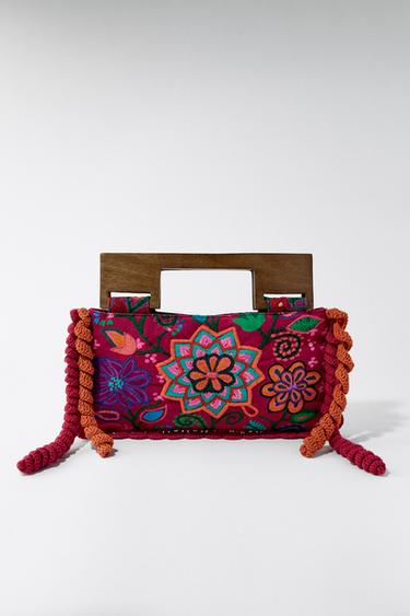 EMBROIDERED FLORAL BAG - Fuchsia by Zara