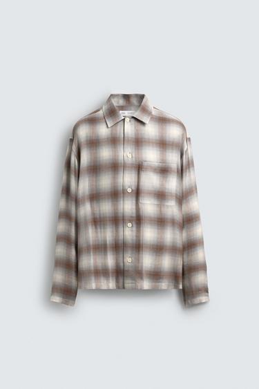 CHECK SHIRT WITH POCKET - Grey / Natural by Zara