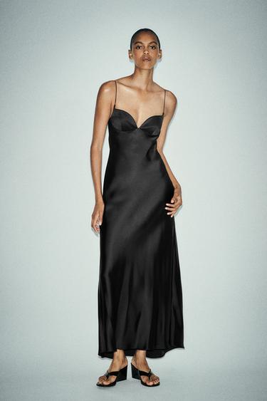 LONG SATIN DRESS - Black by Zara