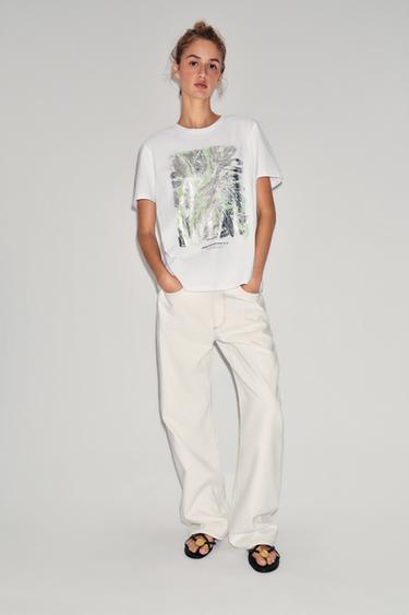 METALLIC SHORT SLEEVE T-SHIRT - Silver by Zara