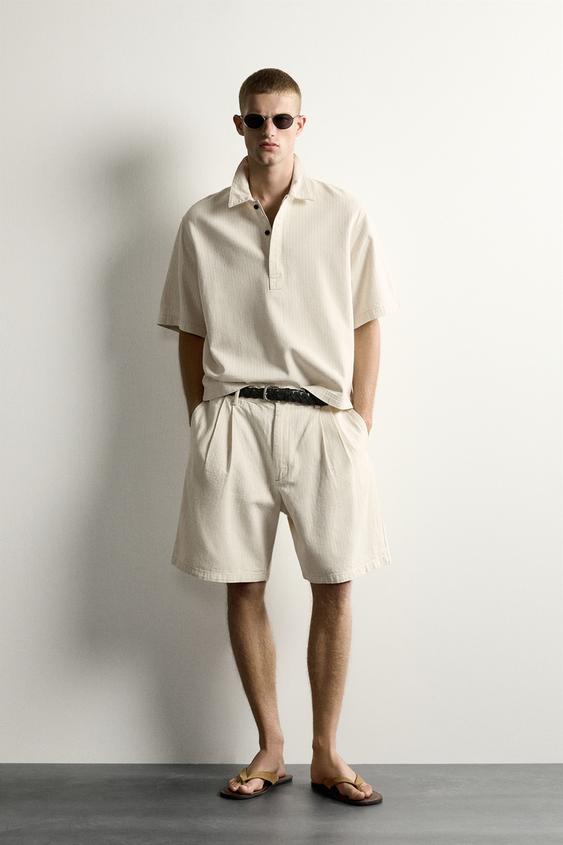 STRIPED BOXY FIT POLO SHIRT - Ecru by Zara - Image 0