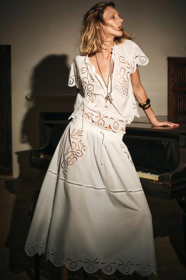 ZW COLLECTION EMBROIDERED TOP - Oyster-white by Zara