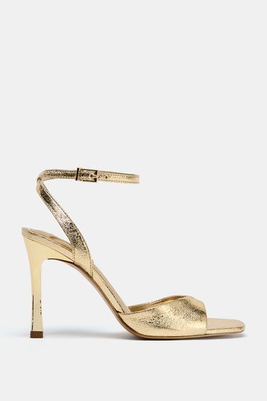 PATENT-FINISH HIGH-HEEL SANDALS - Gold by Zara
