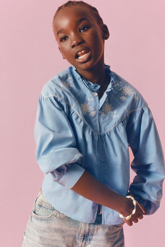 EMBROIDERED ROMANTIC SHIRT - Light blue by Zara - Image 0