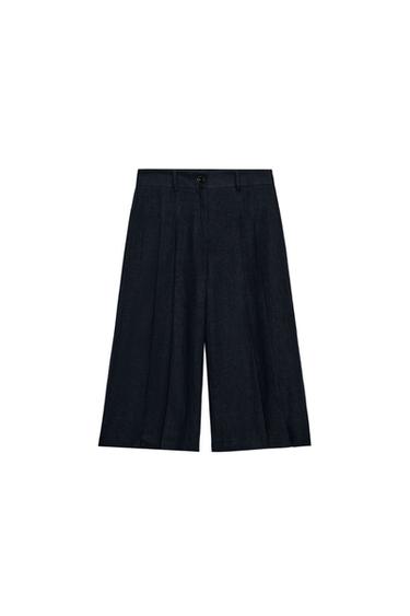 LONG LINEN BLEND BERMUDA SHORTS - Navy blue by Zara