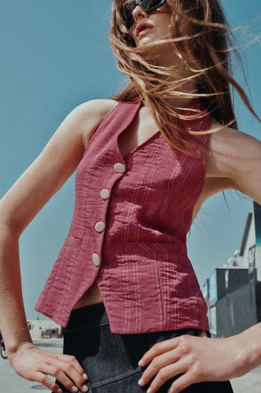 HALTER WAISTCOAT WITH STRIPES AND BOWS - Pink by Zara