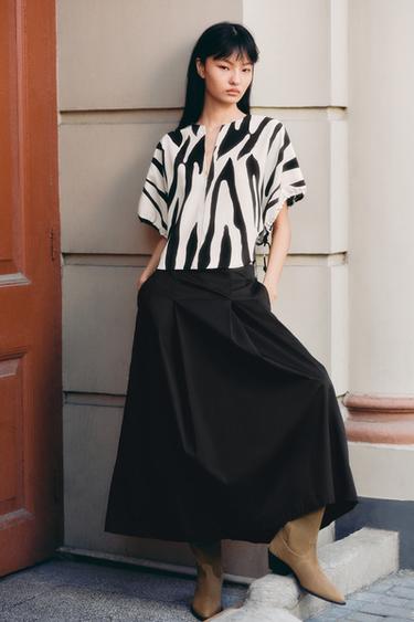 ZW COLLECTION ANIMAL PRINT TOP - Ecru / Black by Zara