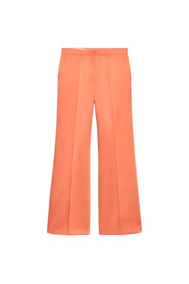 SATIN STRAIGHT-LEG TROUSERS - Orange by Zara