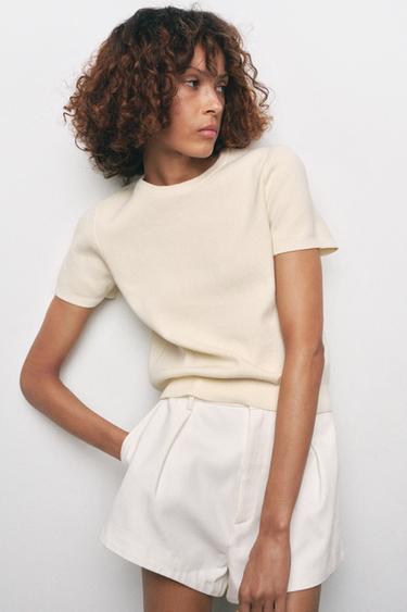 PLAIN KNIT TOP WITH SHORT SLEEVES - Ivory by Zara