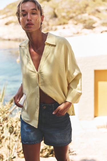 WIDE-SLEEVE LINEN BLEND SHIRT - Yellow by Zara