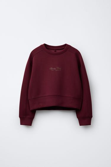 SWEATSHIRT WITH RAISED SLOGAN PRINT - Burgundy by Zara