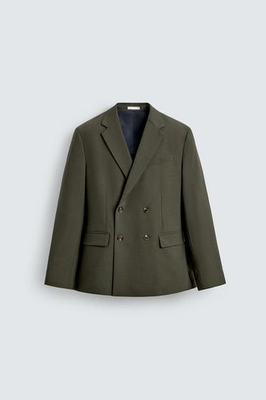 DOUBLE-BREASTED WOOL SUIT BLAZER - Green by Zara