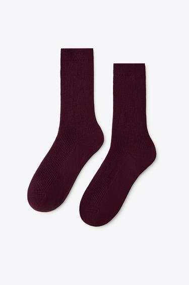 RIBBED COTTON SOCKS - Burgundy by Zara