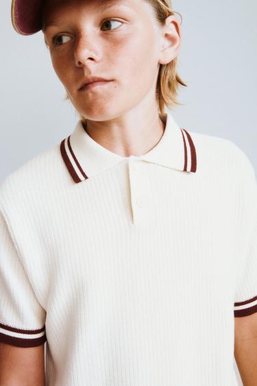 RIBBED KNIT POLO SHIRT WITH PIPING - Ecru by Zara